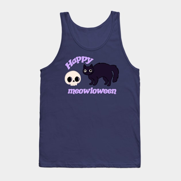 Happy meowloween a cute black cat with a skull Tank Top by Yarafantasyart